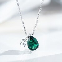 wholesale S925 silver water drop necklace for women, minimalist and versatile collarbone chain with ruby and emerald pendant, classic style, factory direct-Green Nano-XL391>925 Silver