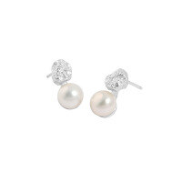 wholesale S925 Sterling Silver ET436 Korean Version Ins Niche Design Minimalist Irregular Freshwater Pearl Textured Stud Earrings for Women-Silver [with sterling silver ear plugs]  925 silver