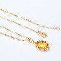 wholesale 925 Silver Plated with 10K Gold Japanese Light Luxury Synthetic Citrine Leaf Round Pendant Women's Vintage Style-0-4