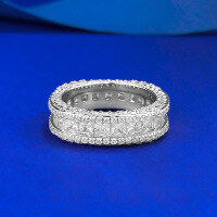 wholesale S925 Silver Full Diamond Square Stackable Ring, Stylish and Versatile for Live Streaming and Cross-Border Xiaohongshu-R1460 White 8