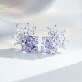 S925 Sterling Silver Earrings, Four-Prong Radiant Cut Ice Flower Blue Topaz and Yellow Diamond Studs-0-6