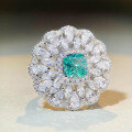 wholesale S925 Sterling Silver Cross-Border Hot-Selling Banquet Style Paraiba Green Floral Full Diamond Ring for Women, European and American Wholesale-0-1