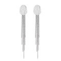 wholesale S925 Sterling Silver Retro Vintage Style Elliptic Concavo-Convex Surface Long Drop Tassel Classic Elegant Versatile Earrings-0-4