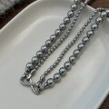 wholesale S925 Sterling Silver Detachable Genuine Silver-Gray Pearl Double-Layer 8-Shaped Clasp Necklace, Luxury High-End Women's Pendant Chain-0-1