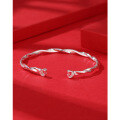 wholesale 999 Sterling Silver Möbius Strip Double Layer Heart Minimalist Design Plain Circle Bracelet for Women-0-2