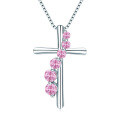 S925 Silver Cross Pendant with Pink Diamond and Sapphire Wholesale-0-24