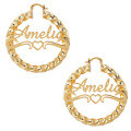 wholesale Gold-plated thick twist hip-hop exaggerated name earrings with heart for women-0-4