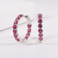 wholesale 925 Silver European-style Zircon Cultured Ruby Synthetic Turquoise Hoop Earrings Fashionable and Unique Gemstone Earrings-0-6