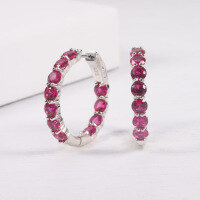 wholesale 925 Silver European-style Zircon Cultured Ruby Synthetic Turquoise Hoop Earrings Fashionable and Unique Gemstone Earrings-Cultivated Ruby Earrings>925 Silver