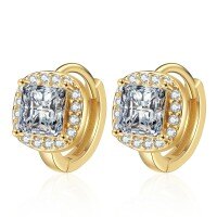 925 Silver Princess Cut 1ct Moissanite Stud Earrings-1ct + 1ct moissanite (golden color)