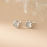 wholesale 925 Sterling Silver Fresh and Sweet Ins-style Niche Design Personality Jade Flower Stud Earrings M06609-S925 silver pair>925 silver