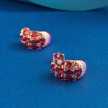 wholesale S925 silver with three rows of full pave pomegranate red ear studs, European and American vintage personalized design earrings-0-2