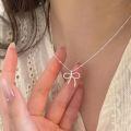wholesale S925 Sterling Silver Dainty Minimalist Bow Necklace for Women, Summer New Release, Versatile Niche Collarbone Chain-0-0