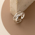 wholesale S925 Silver Nalan Ring with Stylish Linear Design, Trendy and Chic Ins Style Adjustable Index Finger Ring R01069-0-3