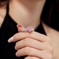 wholesale S925 Sterling Silver Cross-Border Live Streaming Hit Women's Love Pink Ice-Cut Zircon Hand-Inlaid Closed Ring-0-3