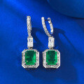 wholesale S925 Silver Ring, European and American Fashion Long Style Simulated Emerald 6*8mm Rectangle Cross-Border Earrings-0-5