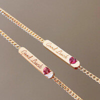 wholesale S925 Sterling Silver Red Elk Minimalist Style Googluck Brand Cuban Chain Bracelet with Heart Inlay Fashion Bracelet-BS0250-Gold 925 Silver