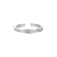wholesale S925 Sterling Silver 3100 Small Niche Personality Couple Rings, Ins Minimalist Style, High-end Elegant Knot Design with Inlaid Diamonds-Platinum/Women's [Size 14/Adjustable]>Adjustable opening