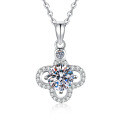 Sterling Silver Three-Petal Flower Moissanite Necklace, Fashionable and Elegant-0-3