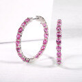 wholesale 925 Sterling Silver Round Earring Backs Cold Style High-End European American Pink Sapphire White Zircon Ear Hoops Drop Shipping-0-1