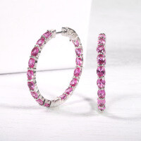 wholesale 925 Sterling Silver Round Earring Backs Cold Style High-End European American Pink Sapphire White Zircon Ear Hoops Drop Shipping-Pink Corundum Earrings 925 Silver