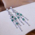 wholesale [] 925 Silver Gold Plated Artificially Synthetic Simulated Emerald Earrings with Tassels for Women, TikTok Live Hot Sale-0-2
