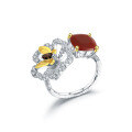 wholesale S925 Silver Designer Natural Citrine Ring with Naturalistic Butterfly Flower Opening Adjustable Ring-0-7