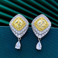 wholesale S925 Sterling Silver New Designer High Carbon Diamond 6*6 Yellow Diamond Stud Earrings for Women Light Luxury Jewelry-0-1