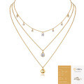 Metal French Three-Layer Long Layered Necklace for Women, Summer Minimalist Ins Style Fade-Resistant Luxury Niche-0-11