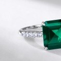 wholesale S925 Silver Cross-Border Exclusive Minimalist Geometric Lab-Grown Emerald Ring, Geometric Lab-Grown Colored Gemstone European and American Ring-0-3