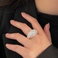 wholesale S925 Sterling Silver Heavy Work Full Diamond Ring for Women, Korean Summer Fine Work High-End Sense Versatile Blazing Sparkle Elegance Ring-0-2