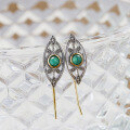 wholesale S925 silver green chalcedony white zircon earrings, a niche French vintage and light luxury style-0-3