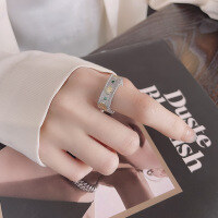 wholesale S925 Silver Retro Light Luxury European-American Style Striped Four-Leaf Clover Square Creative Design Open Ring-YFJ1020/approx. 5.8g Adjustable opening
