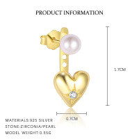 wholesale S925 Sterling Silver Sweet Heart Earrings For Women, Simple And Luxurious Zircon Studded, Fashionable And Versatile-E5019-Gold/Single 925 Silver