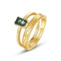 wholesale Metal: 925 Silver Gold Plated Cross-Border New Fashion Light Luxury Green Moss Ring for Women, Adjustable, European and American Style, Water Grass Agate Finger Ring-0-4