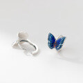 wholesale S925 Sterling Silver Vintage Blue Resin Butterfly Ear Clips with Design Sense for Women M06684-0-3