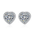 wholesale PT950 Platinum Plated 925 Sterling Silver Heart Stud Earrings with Moissanite Exquisite Jewelry Wholesale from Manufacturer-0-4
