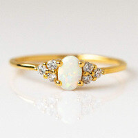 wholesale S925 Sterling Silver Opal Ring with Diamond Accents,。-Gold No. 8