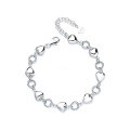 wholesale S925 Sterling Silver Vintage 3D Heart Pendant Connected Circle Chain Bracelet, Minimalist Niche Design for Versatile Styling-0-4