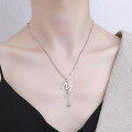 wholesale S925 Sterling Silver M Letter Fringe Ins Versatile Fashion Women's Sweater Necklace-0-3