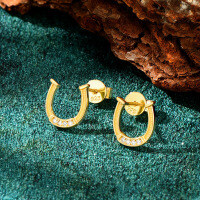 Sterling Silver 5mm Round Moissanite Swirl Stud Earrings for Women-Horseshoe earrings [K gold]  925 silver