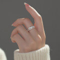 wholesale S925 Sterling Silver Plain Braided Twist Ring, Minimalist Adjustable Women's Index Finger Ring R01243-0-2