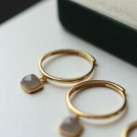 wholesale S925 silver inlaid natural Hetian jade ice-smoke purple square drop ring, minimalist smoke purple square ring-Ice Smoke Purple Square Ring