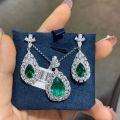 wholesale S925 silver cross-border simulated emerald teardrop pendant with colorful gemstone inlay, European and American vintage style necklace for mothers-0-4