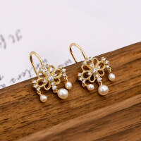 wholesale S925 Silver Plated 14K Gold Vintage Japanese-style Light Luxury Pearl Earrings-Pearl Earrings 925 Silver