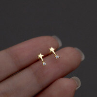 wholesale S925 Sterling Silver Korean-style Star Single Diamond Earrings, Lady's Diamond-Studded Small Fresh Starry Sky Sweet Earrings G7197-S925 silver earrings silver 925 silver