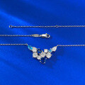wholesale S925 Silver Floral Cluster Full Diamond Pendant Fashion Blue Diamond Necklace Collarbone Chain Luxury Advanced Feeling-0-2