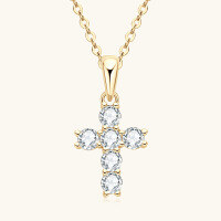 wholesale 925 Sterling Silver Cross Moissanite Necklace, French Vintage Trendy Pendant Collarbone Chain, Fade-Resistant for Cross-Border Foreign Trade-White>0.6 carat