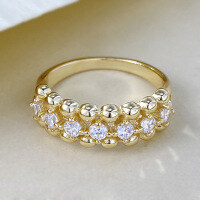 wholesale S925 Silver Gold-Plated Ins Style Zircon Row Diamond Stacking Ring-R1352 Gold No. 9