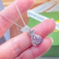 wholesale S925 Sterling Silver White Chalcedony Auspicious Cloud Coin Purse Necklace, Fashionable and Lightly Luxurious, Niche New Chinese Style High-End Sense Collarbone Chain-0-5